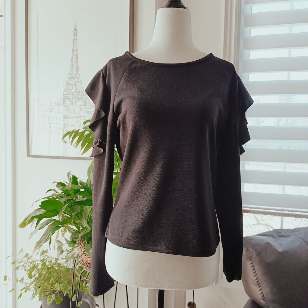 Dynamite Black Ruffle Sleeve Long Sleeve Top